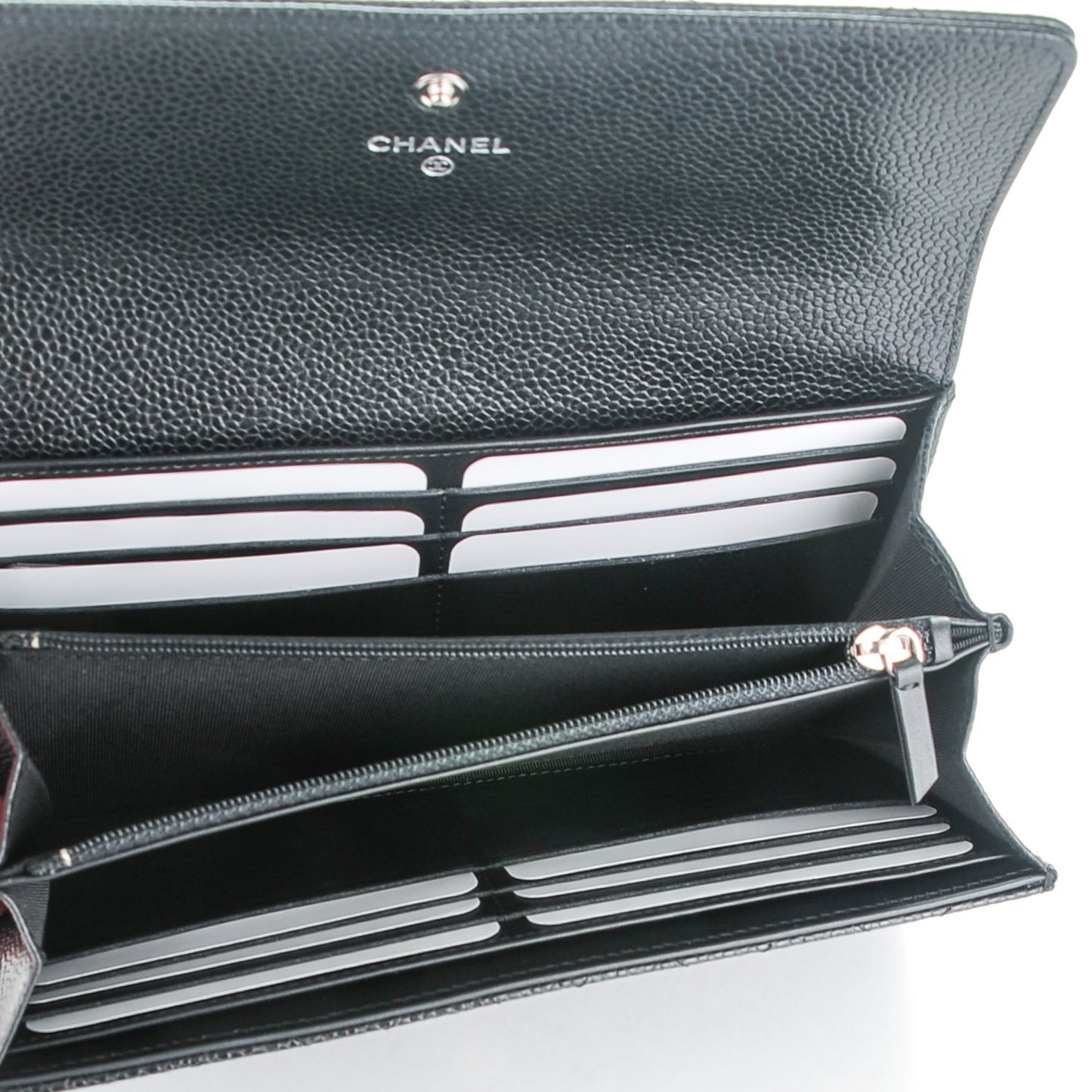 Caviar Quilted Large Gusset Flap Wallet Black