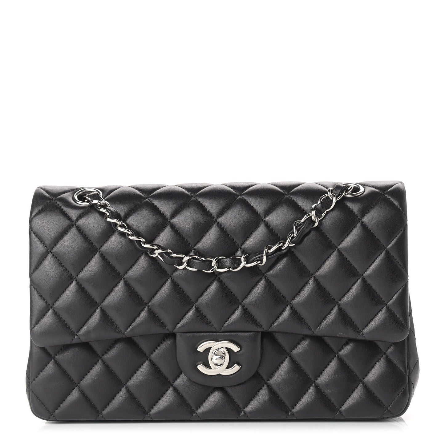 Lambskin Quilted Medium Double Flap Black