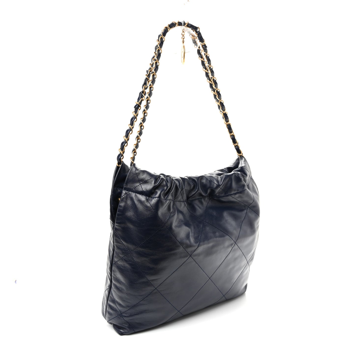 Shiny Calfskin Quilted Small Chanel 22 Navy