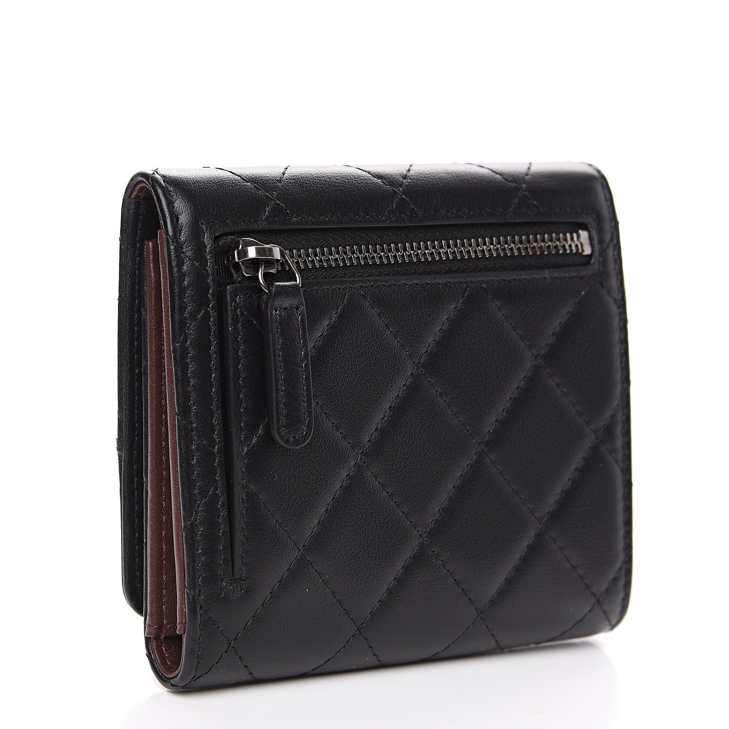 Chanel Calfskin Quilted Compact Flap Wallet Black 2 of 8