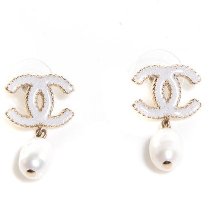 Chanel Glitter Enamel CC Pearl Drop Earrings Gold 1 of 5