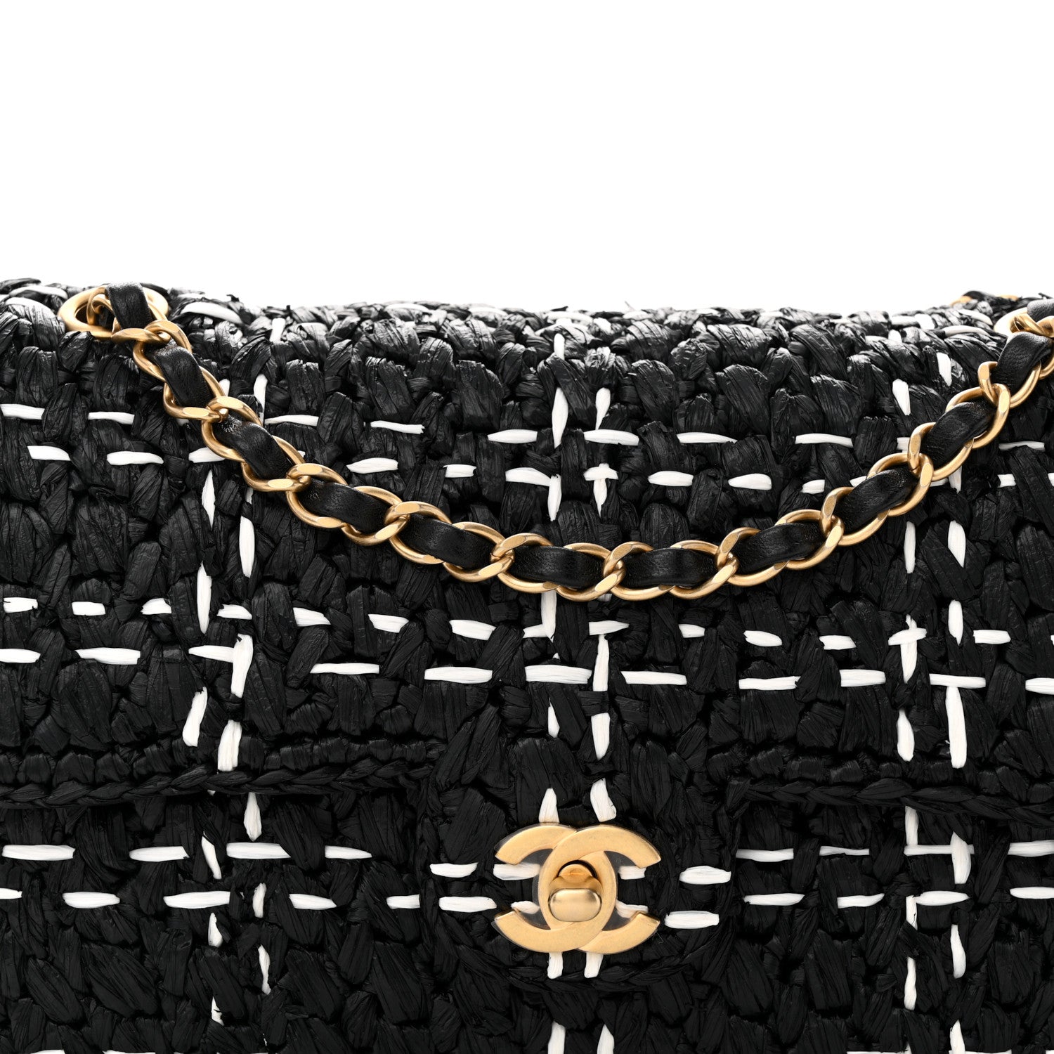 Chanel Raffia Effect Medium Tweedy Flap Bag Black White 8 of 10