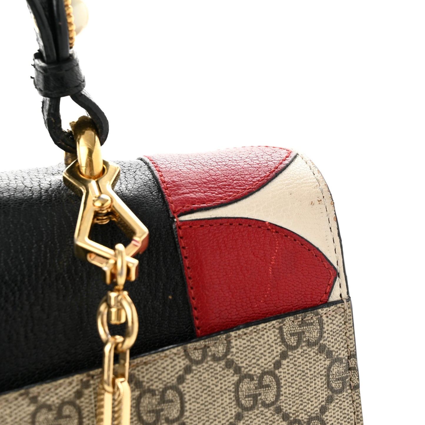 GG Supreme Monogram Goatskin Pearl Embroidered Medium Fox Broche Top Handle Bag Beige Ebony Black Hibiscus Red Mystic White