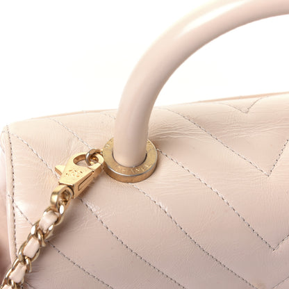 Chanel Calfskin Chevron Quilted Mini Coco Handle Flap Beige 15 of 20