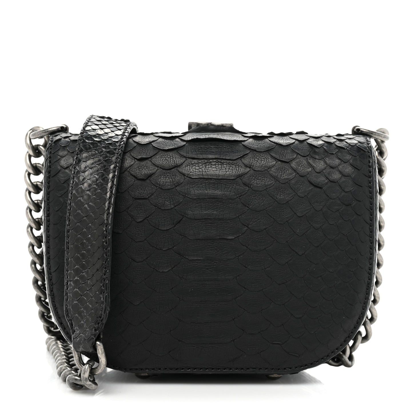 Snakeskin Box Kisslock Crosssbody Black