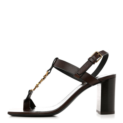 Saint Laurent Calfskin Cassandra Sandals 36.5 Brown 1 of 12
