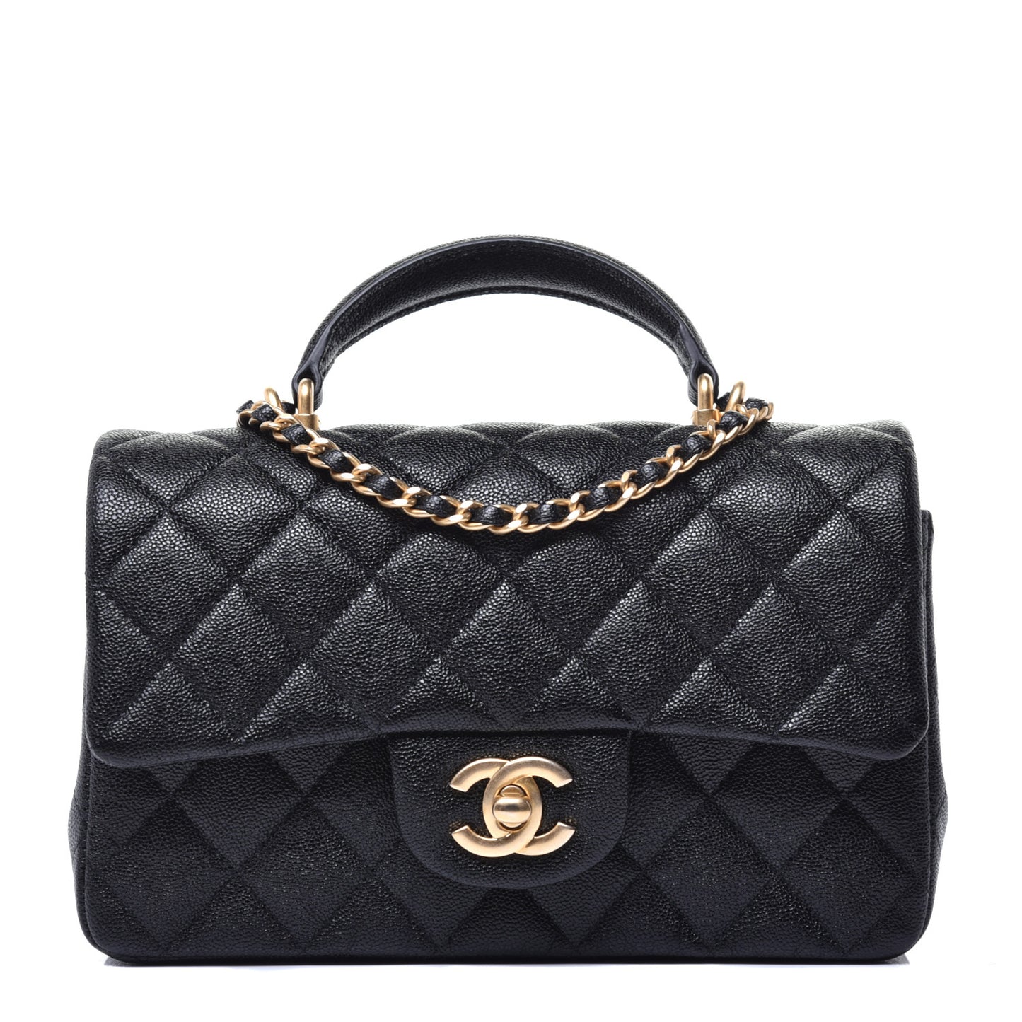 Caviar Quilted Mini Top Handle Rectangular Flap Black