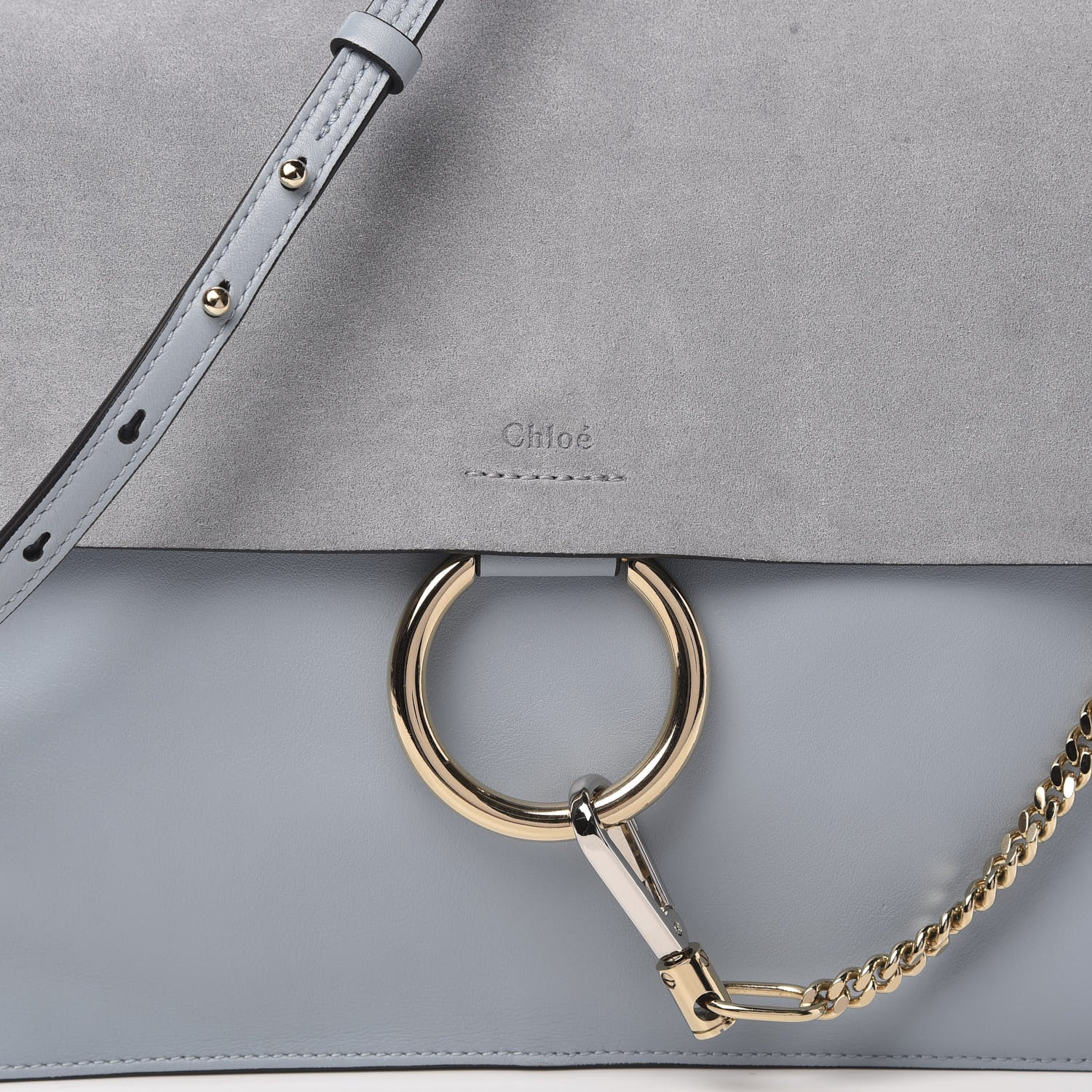 Chloe Calfskin Suede Medium Faye Shoulder Bag Washed Blue 8 of 11