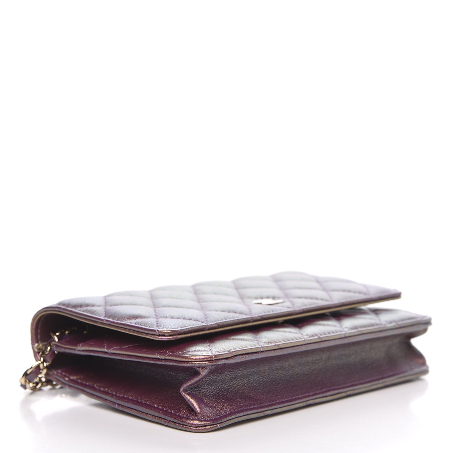 Iridescent Lambskin Quilted Wallet On Chain WOC Purple