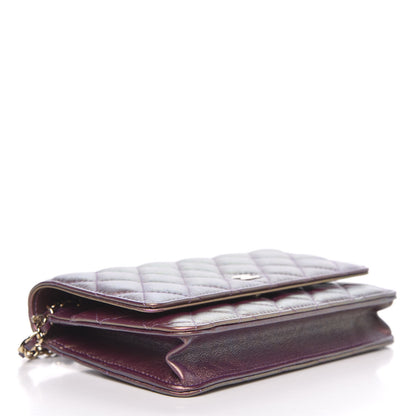 Chanel Iridescent Lambskin Quilted Wallet On Chain WOC Purple 4 of 14