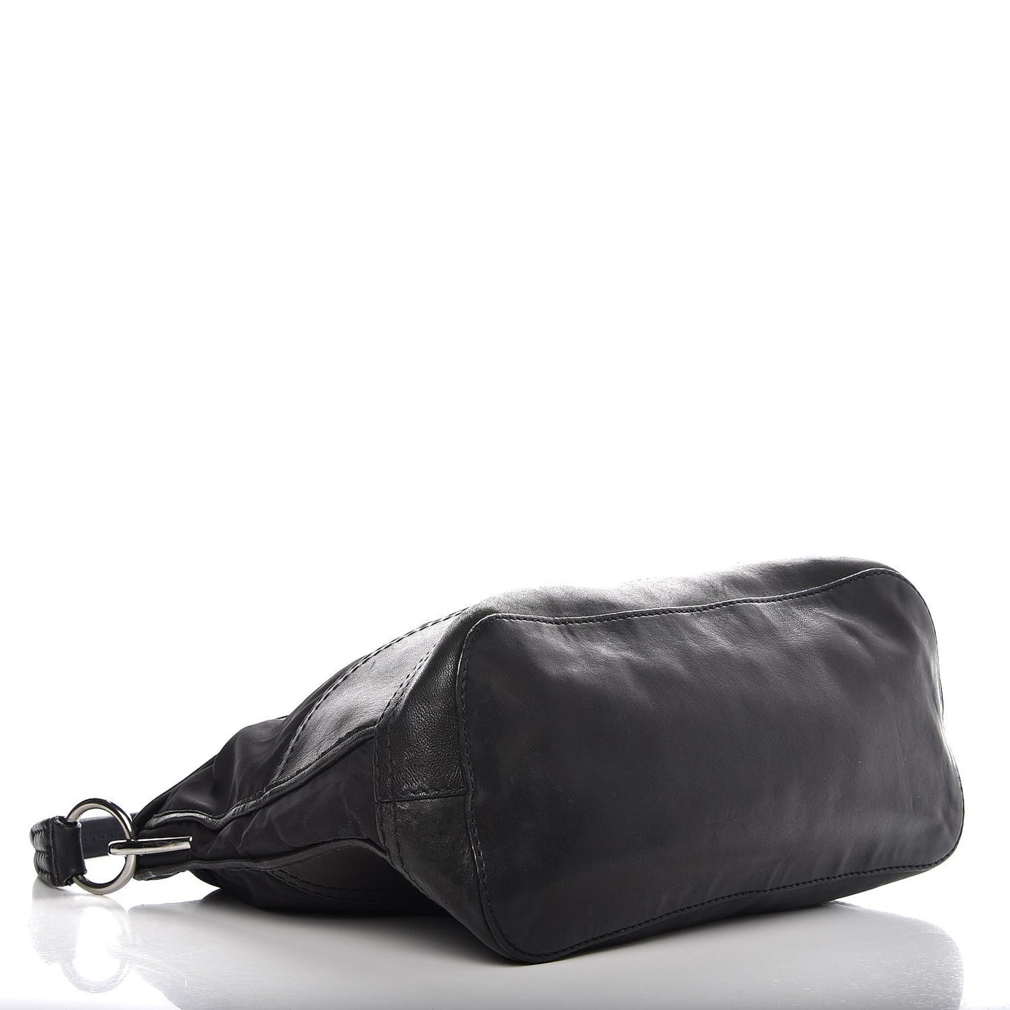 Calfskin Tessuto Nylon Large Easy Fold Over Satchel Black