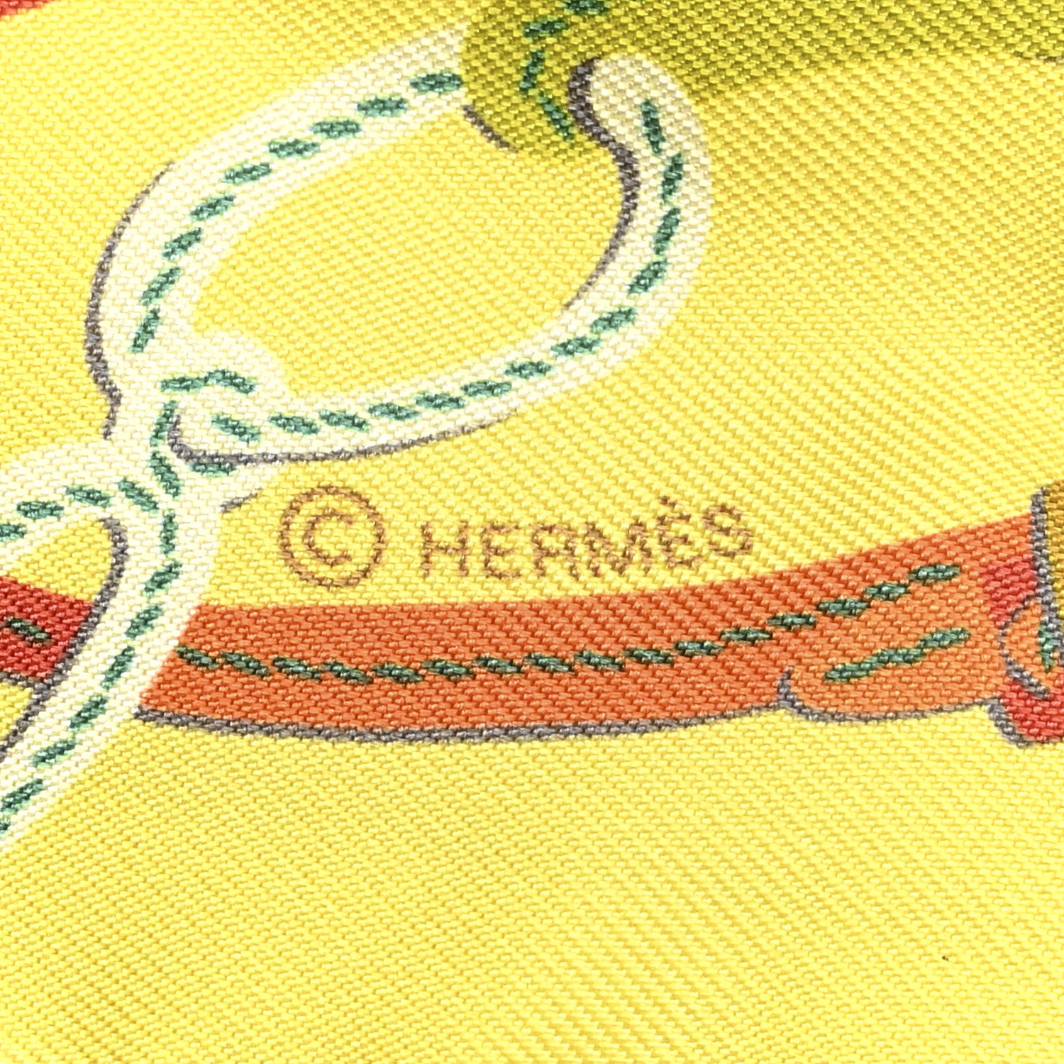 Hermes Silk Brides de Gala Applique Pique Twilly Jaune Vif Vert D'eau Bronze 4 of 4