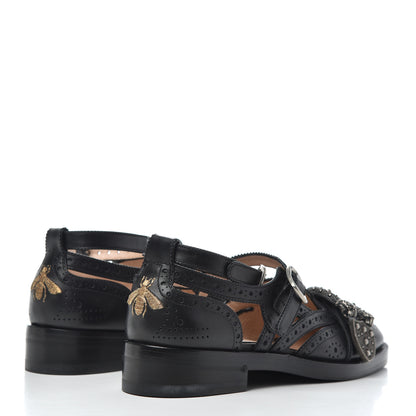 Gucci Calfskin Bee Embroidered Womens Queercore Brogue Wingtip Monk Strap Loafers 37 Black 4 of 9