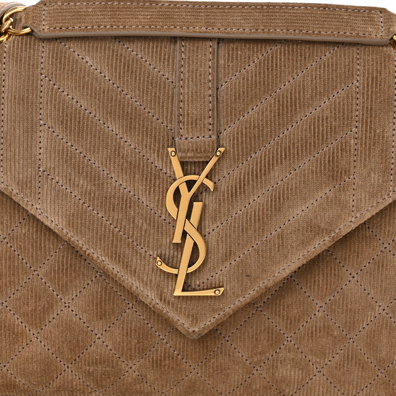 Saint Laurent Canvas Calfskin Mixed Matelasse Triquilt Medium Monogram Satchel Beige 7 of 11