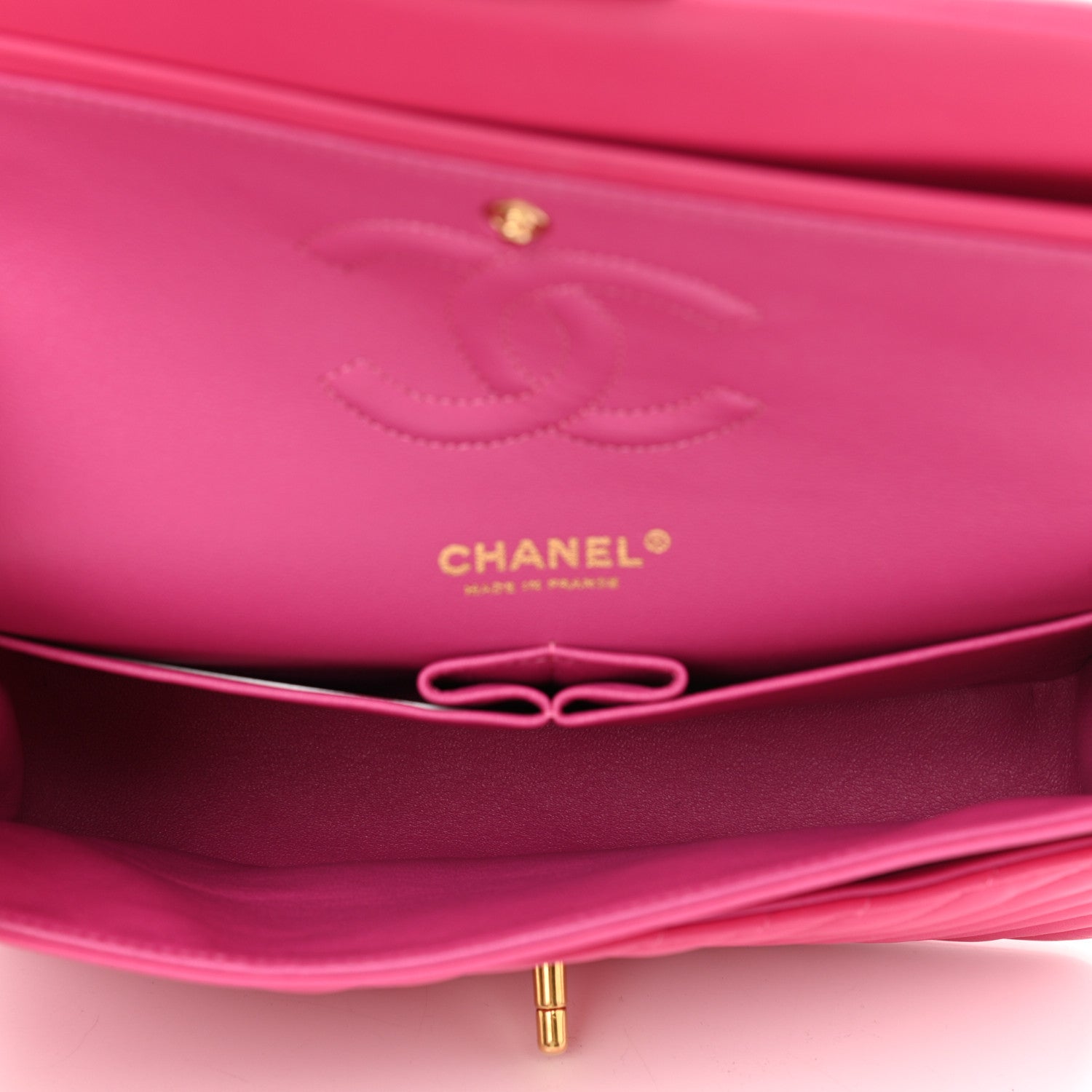 Chanel Lambskin Chevron Quilted Medium Double Flap Pink 5 of 12
