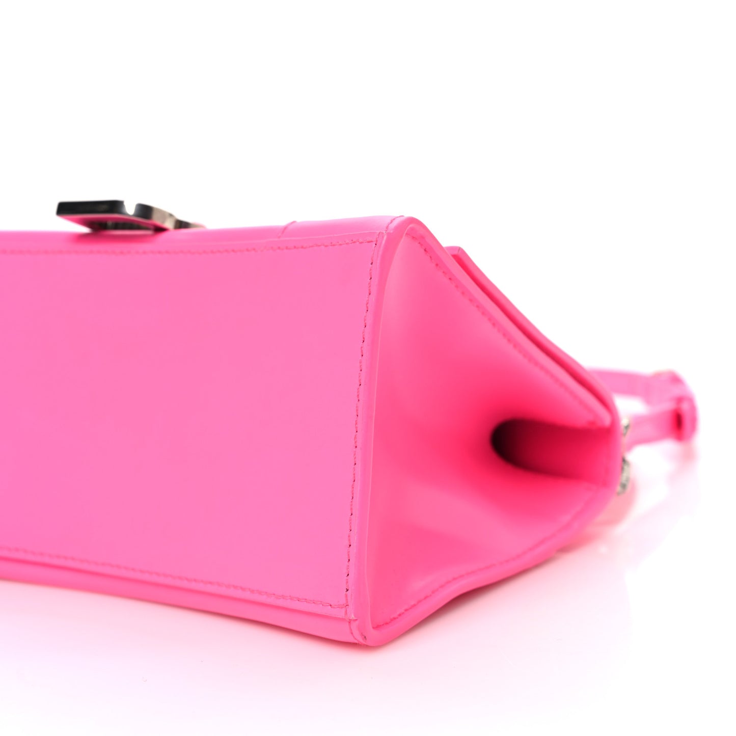 Shiny Box Calfskin Small Hourglass Top Handle Bag Acid Fuchsia
