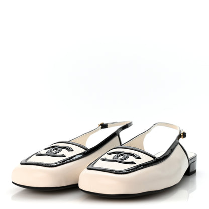 Chanel Lambskin Patent Calfskin CC Slingback Flats 40 White Black 4 of 10