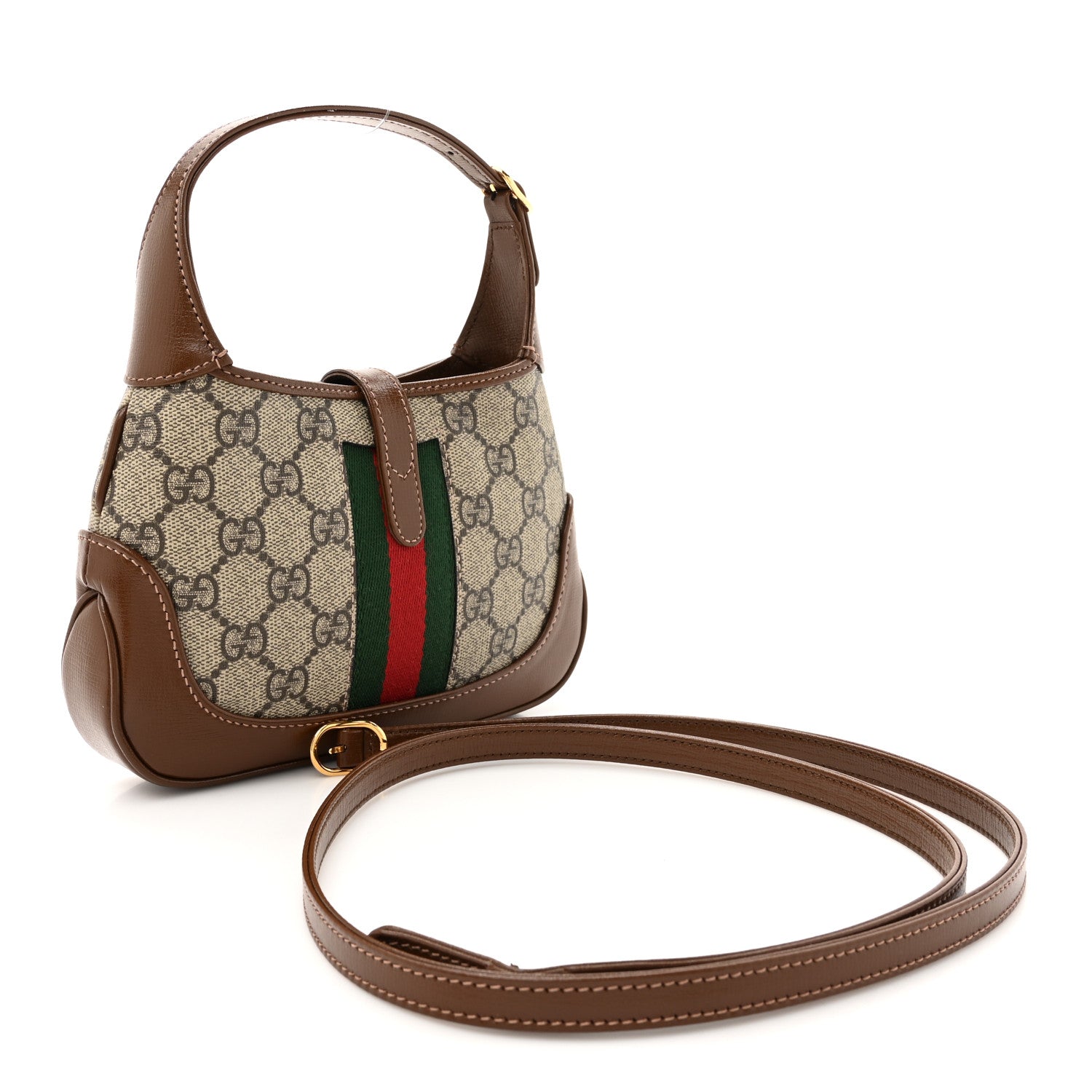 Gucci GG Supreme Monogram Azalea Calfskin Web Mini Jackie 1961 Hobo Beige Ebony Brown Sugar 3 of 10