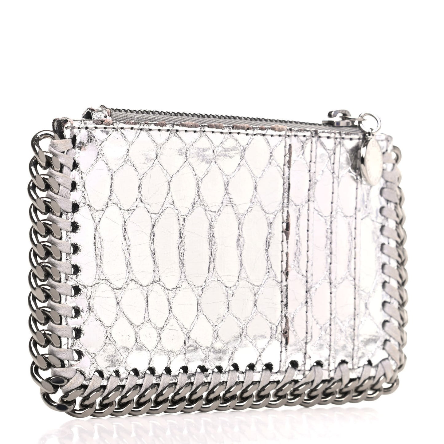 Crocodile Embossed Falabella Zip Card Holder Silver