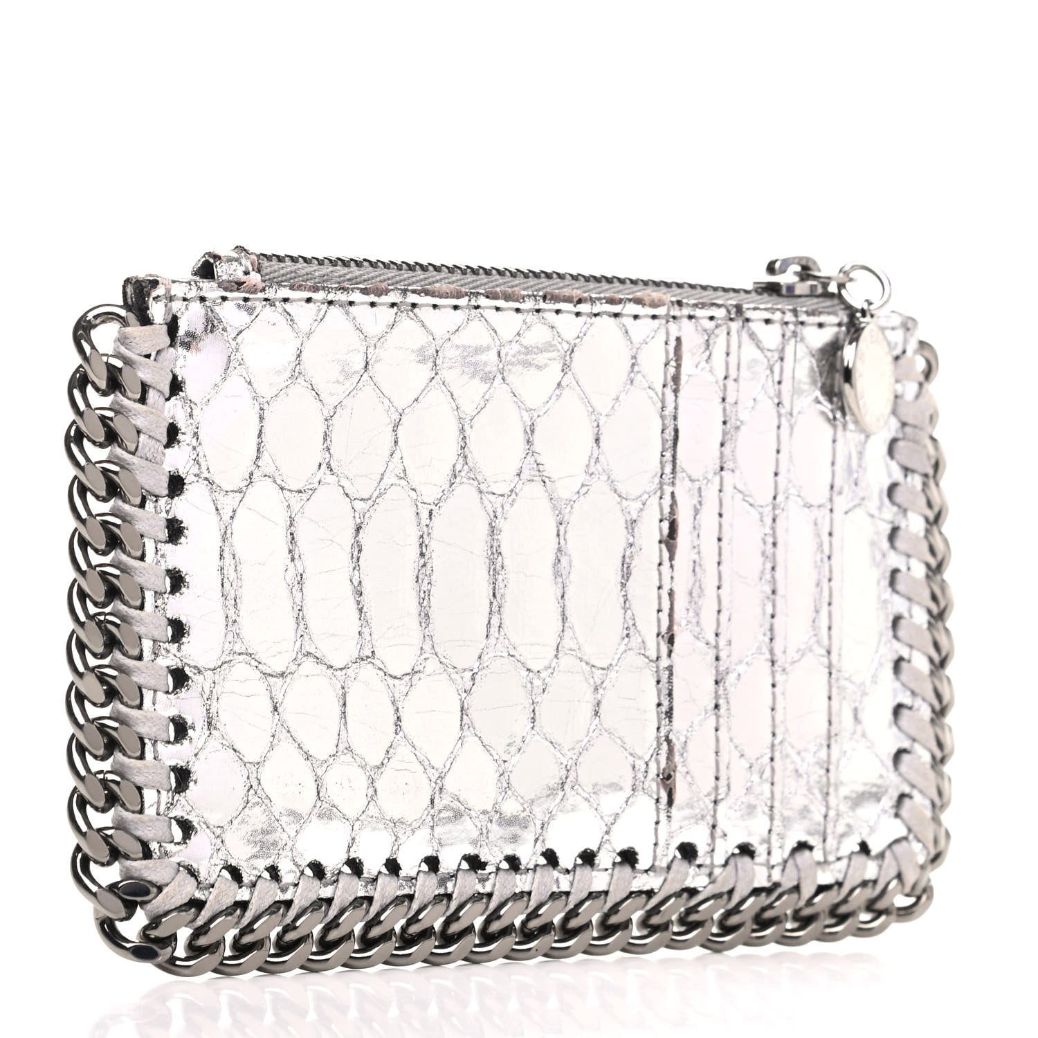 Stella McCartney Crocodile Embossed Falabella Zip Card Holder Silver 3 of 6