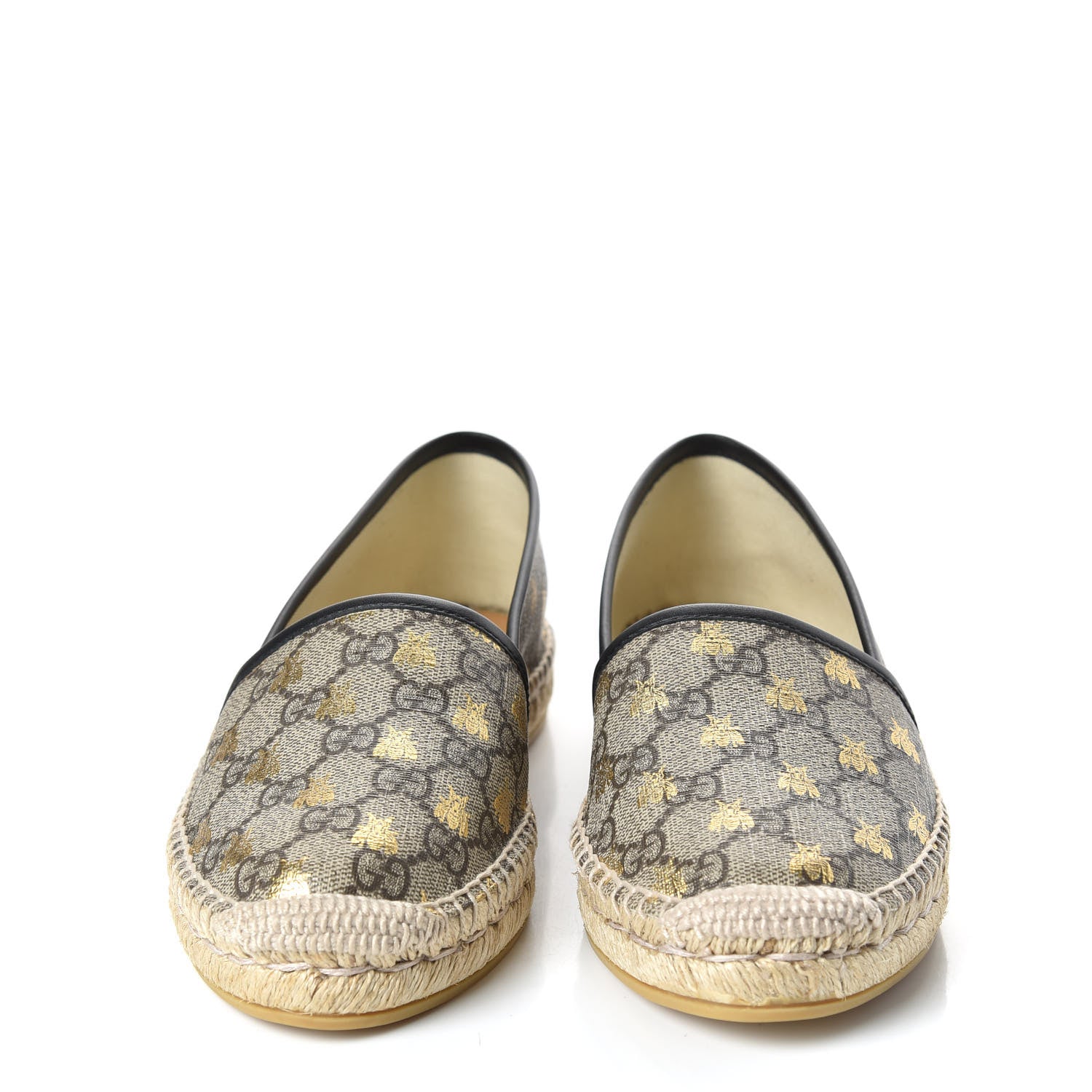 Gucci GG Supreme Monogram Bees Espadrille Flats 38 Beige Ebony Oro Black 3 of 11