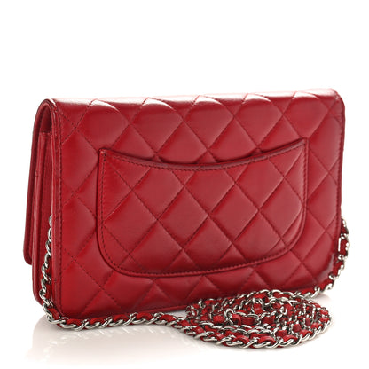 Chanel Lambskin Quilted Wallet On Chain WOC Red 2 of 10