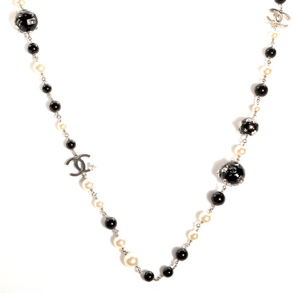 Chanel Beaded Globe Pearl CC Long Necklace Silver 1 of 6