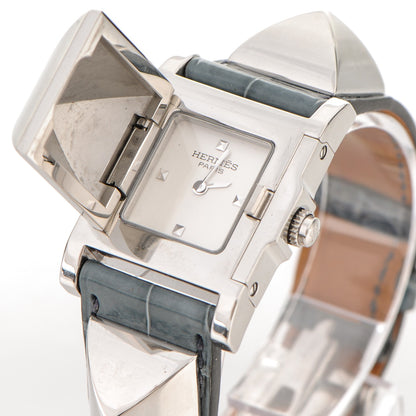 Hermes Stainless Steel Alligator 23mm Medor Watch Bleu Tempete 3 of 10