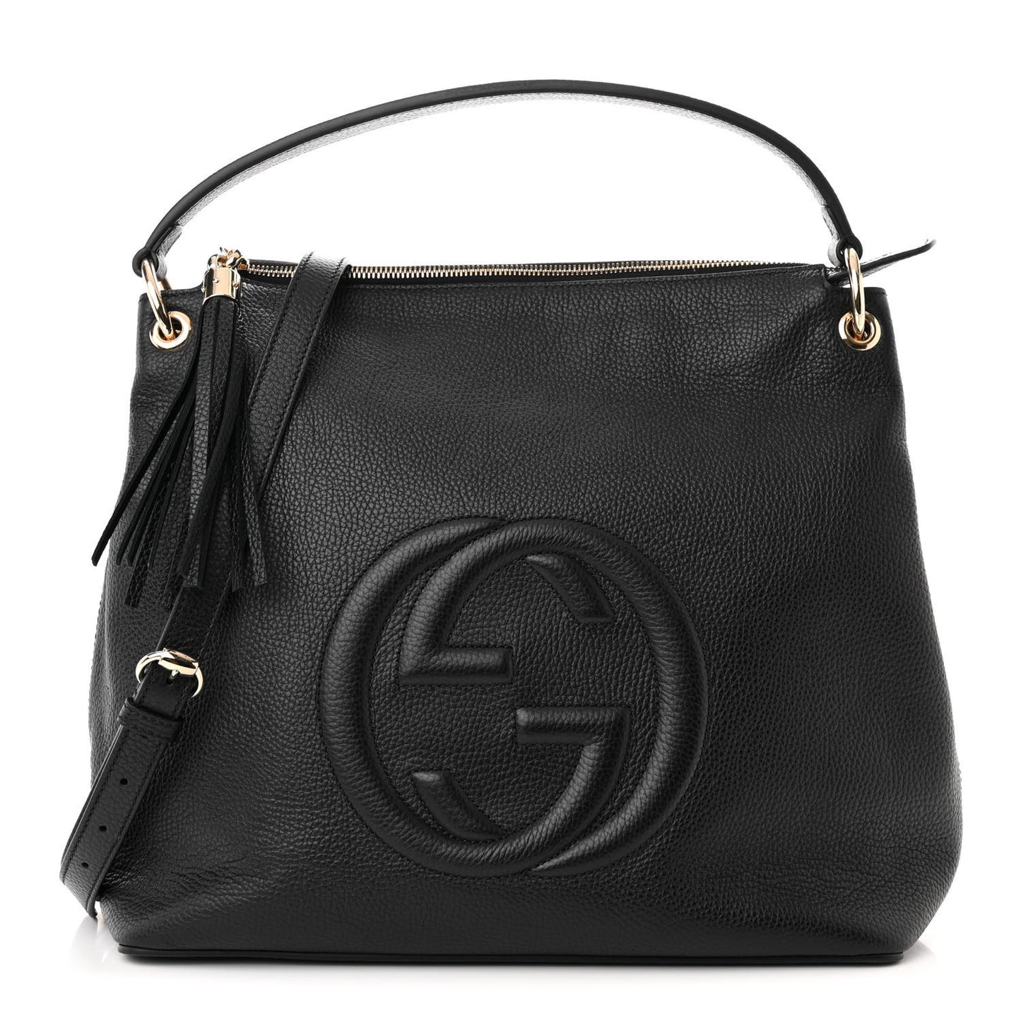 Pebbled Calfskin Large Soho Hobo Black