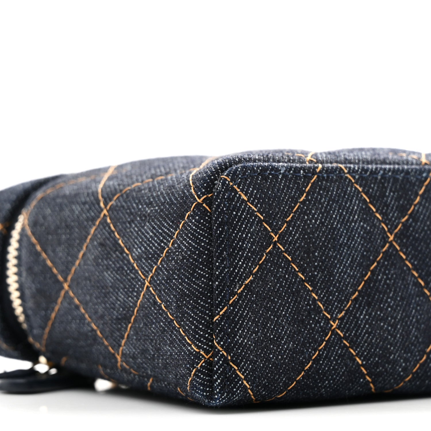 Chanel Denim Quilted Top Handle Slim Vanity Case With Chain Dark Blue Orange 9 of 11