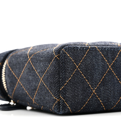 Chanel Denim Quilted Top Handle Slim Vanity Case With Chain Dark Blue Orange 9 of 11
