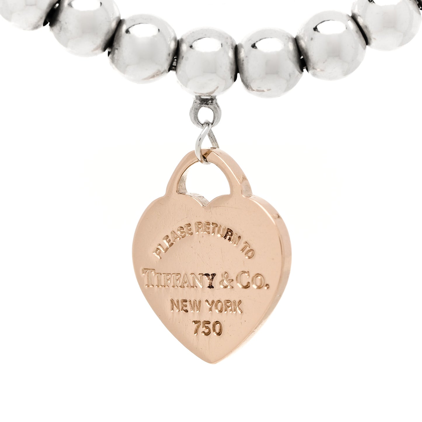 Sterling Silver 18K Rose Gold Return to Tiffany Heart Bead Bracelet