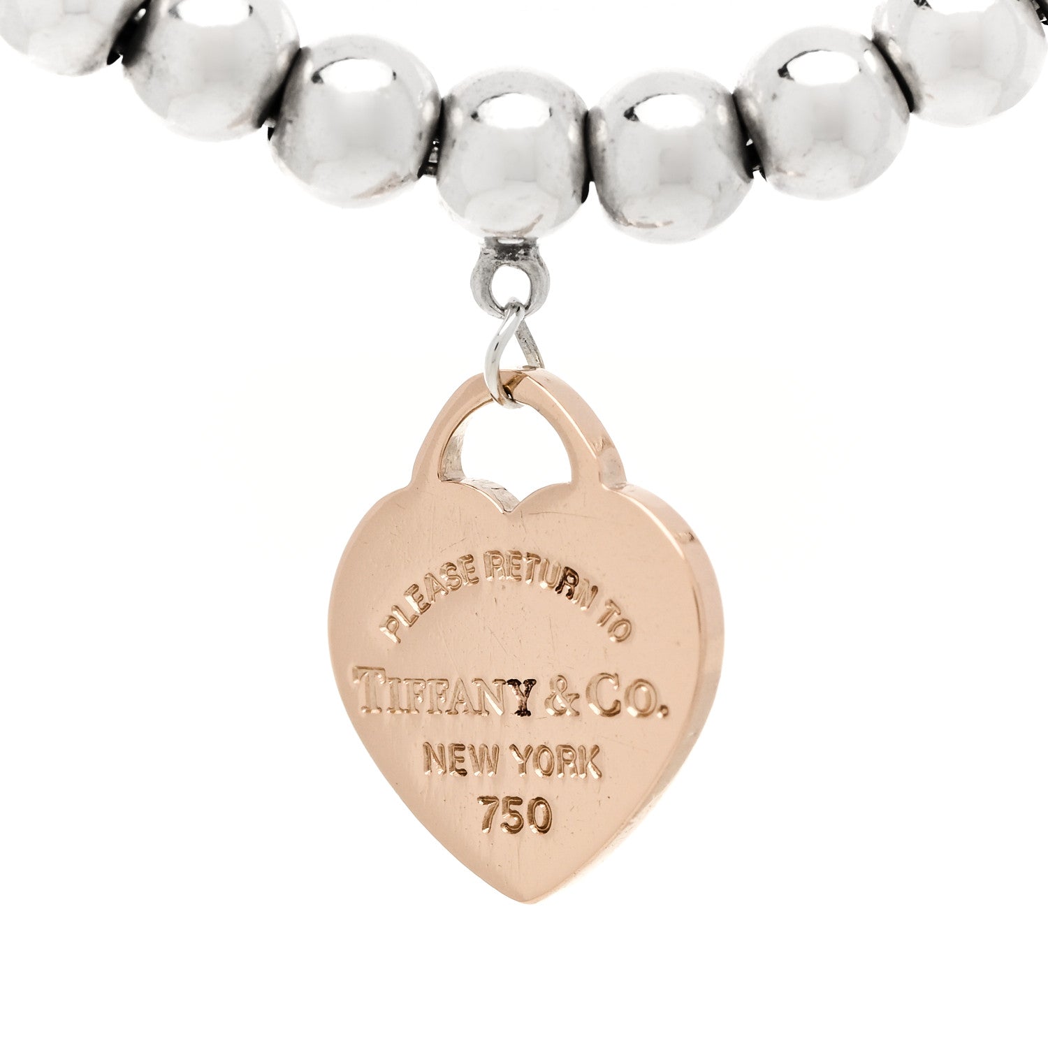 Tiffany Sterling Silver 18K Rose Gold Return to Tiffany Heart Bead Bracelet 3 of 6