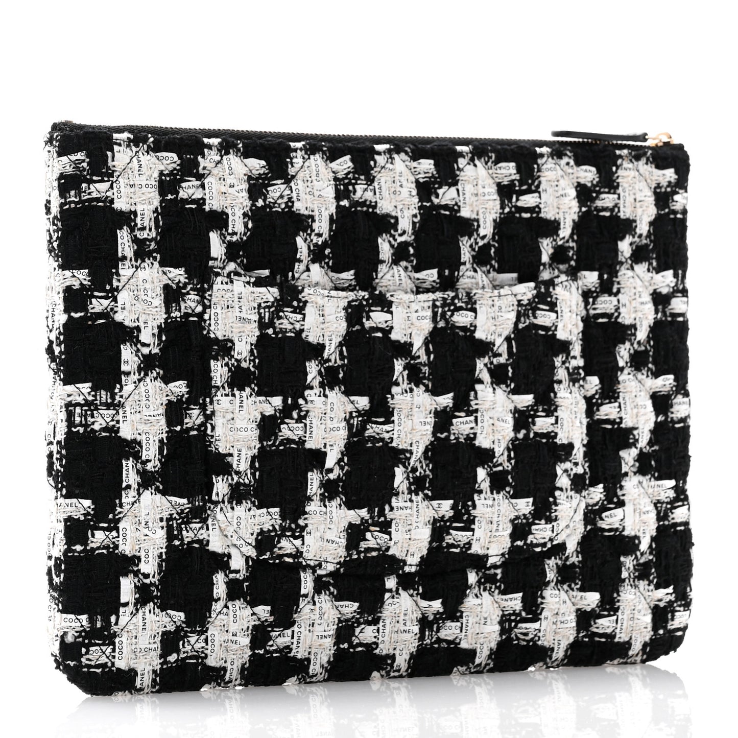 Tweed Quilted Medium Cosmetic Pouch Black Ecru White