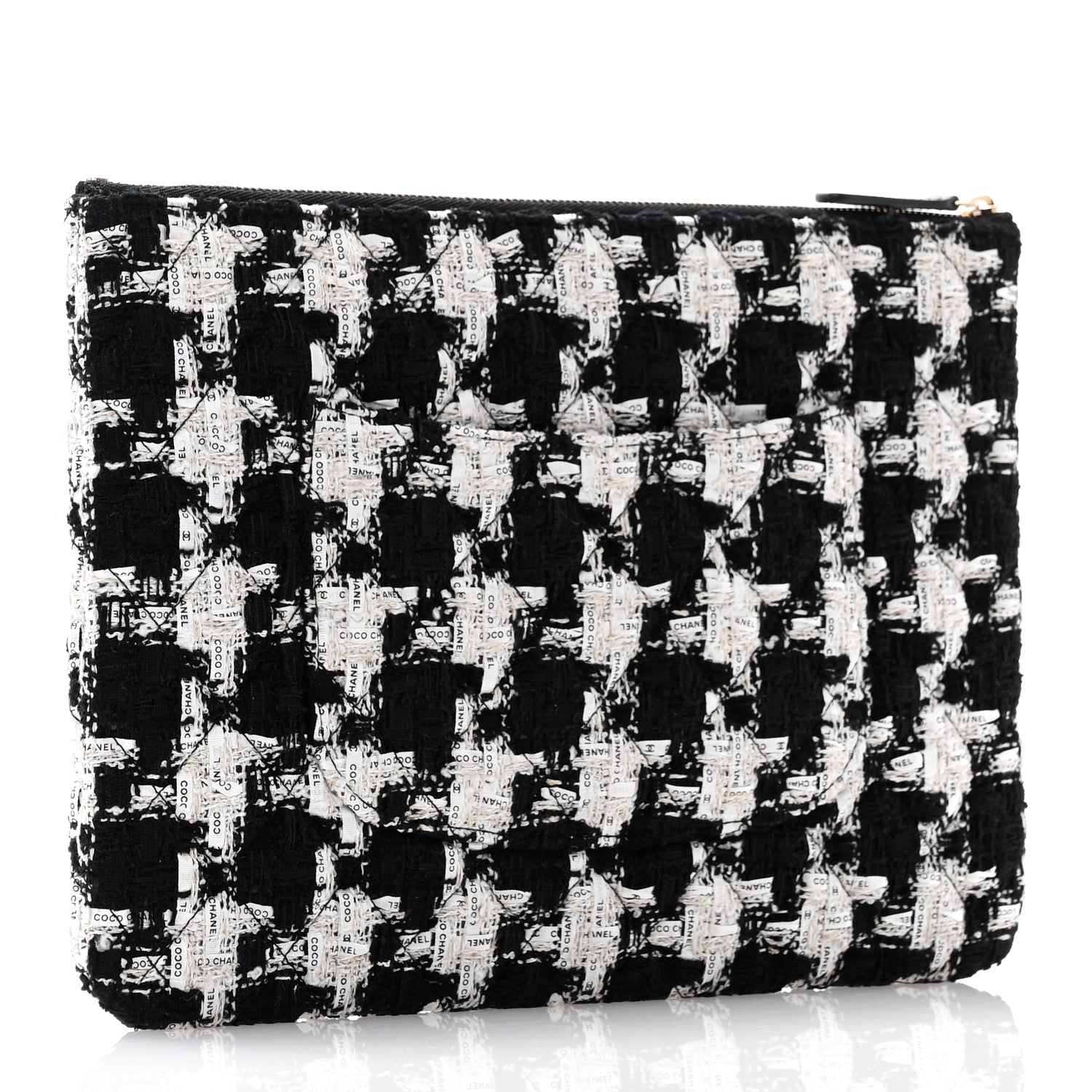 Chanel Tweed Quilted Medium Cosmetic Pouch Black Ecru White 3 of 7