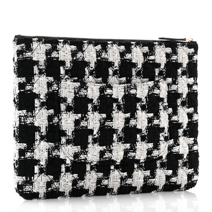 Chanel Tweed Quilted Medium Cosmetic Pouch Black Ecru White 3 of 7