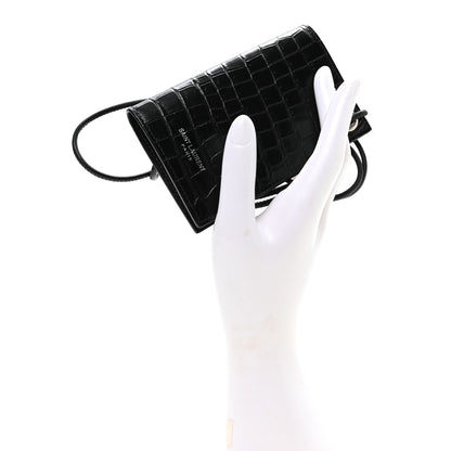Saint Laurent Crocodile Embossed Grained Calfskin Lanyard Card Case Black 2 of 8