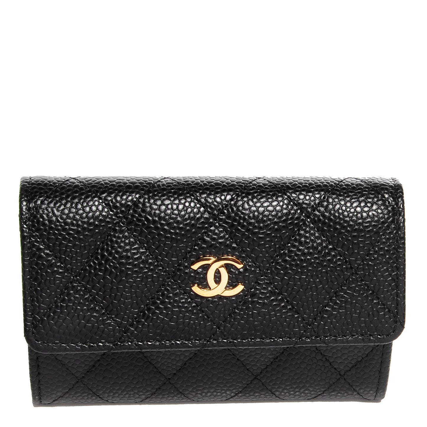 Caviar Quilted Flap Card Holder Black
