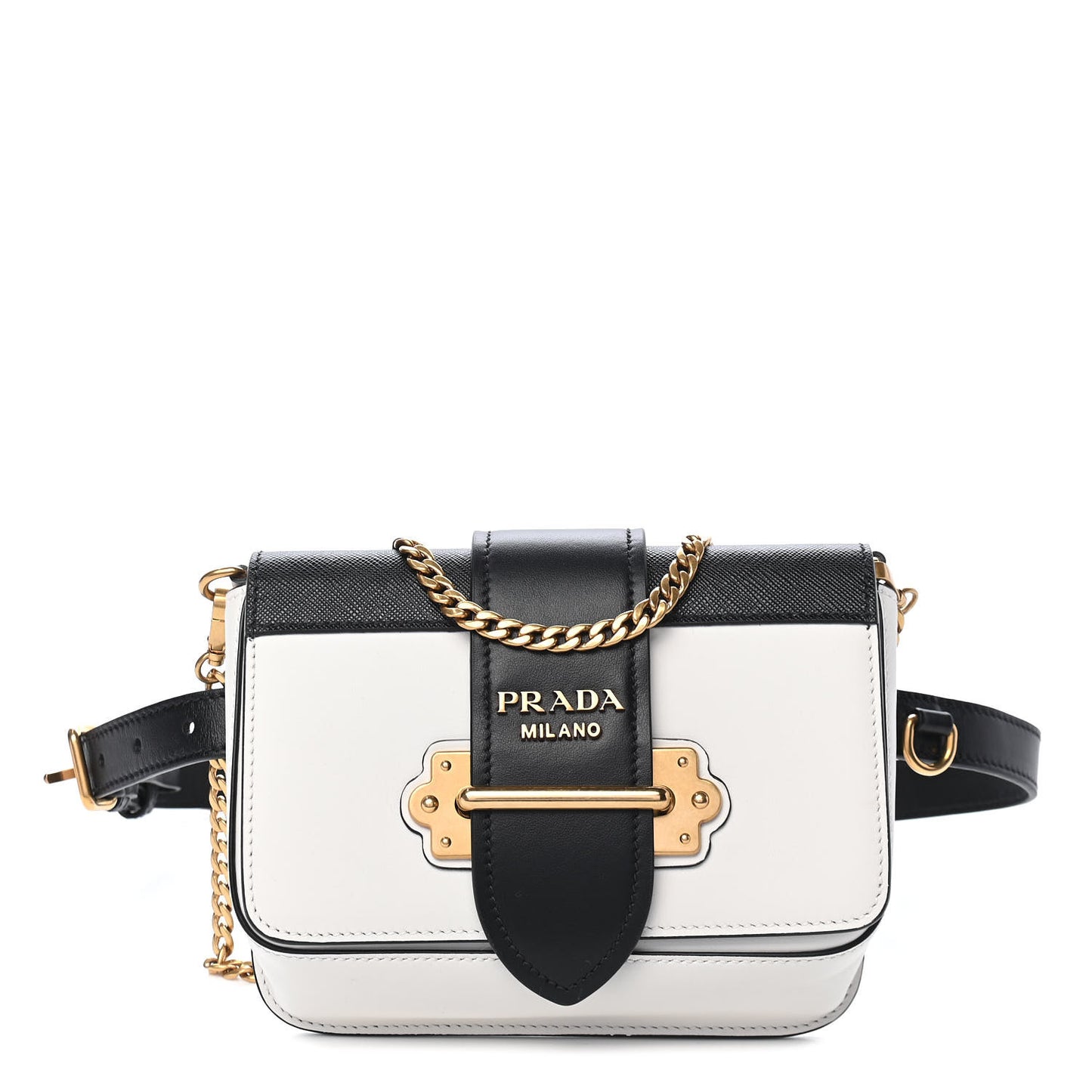 Saffiano City Calf Cahier Belt Bag White Black