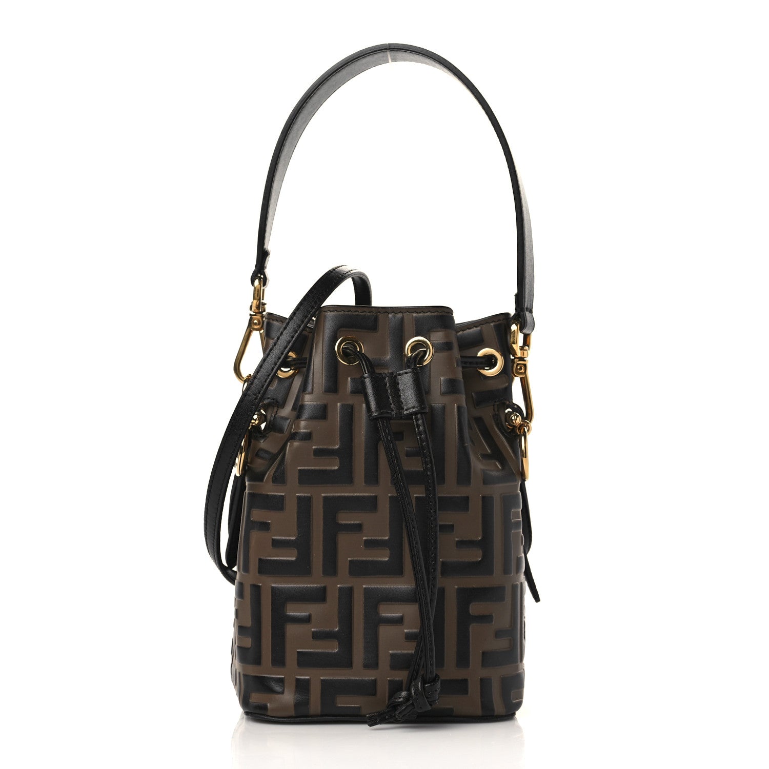 Fendi Vitello Liberty F is Fendi Bi-Color FF 1974 Embossed Mini Mon Tresor Bucket Bag Maya Black 1 of 8