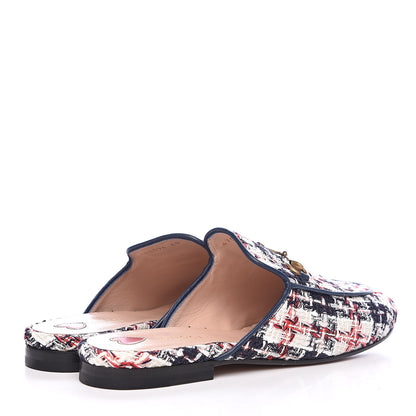 Gucci Tweed Check Womens Princetown Slippers 40 Gardenia Ink Blue Agata 4 of 9