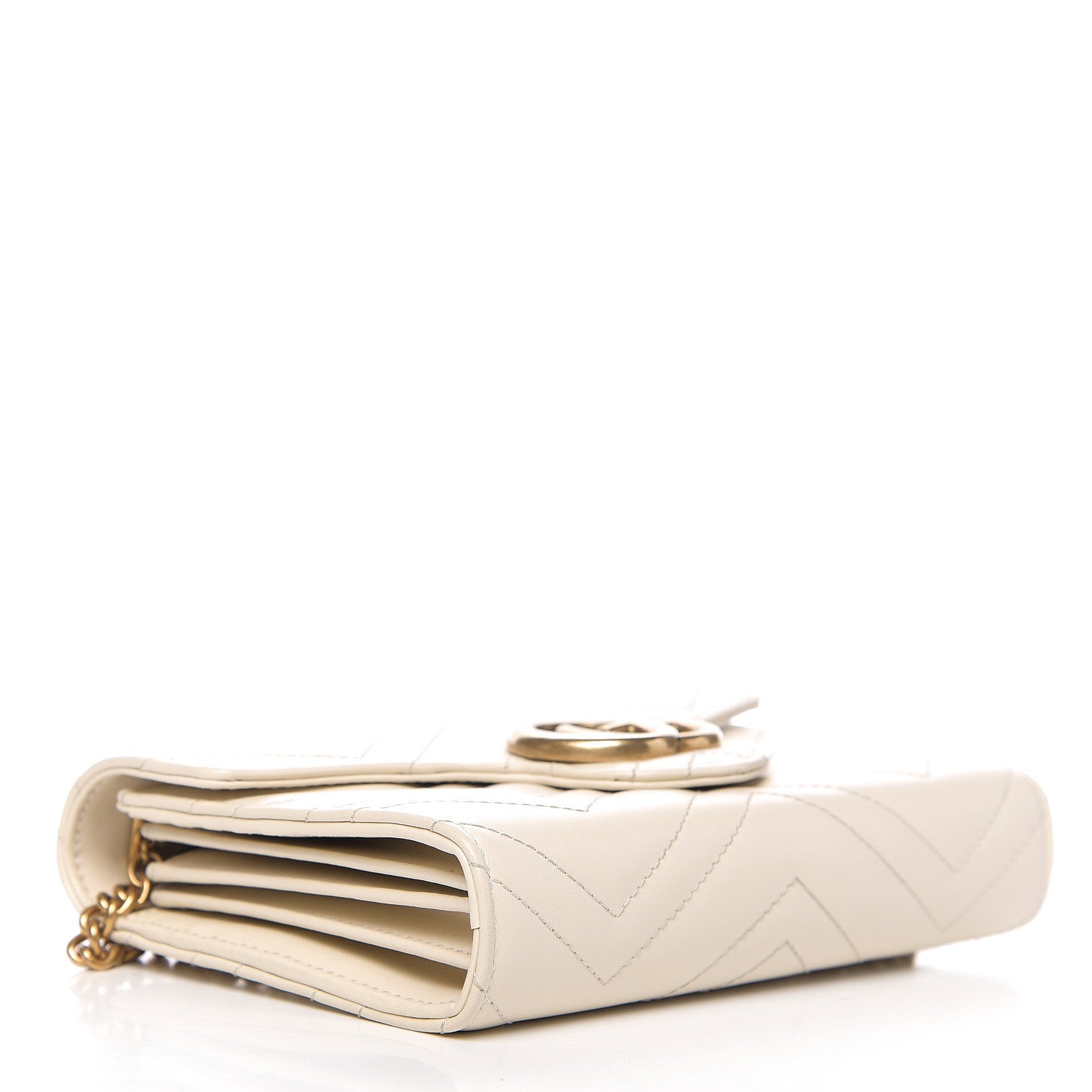 Gucci Calfskin Matelasse GG Marmont Chain Wallet Mystic White 3 of 9