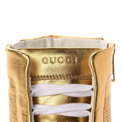 Gucci Metallic Nappa Silk Mens Dog Tag High Top Sneakers 10 Oro 8 of 11