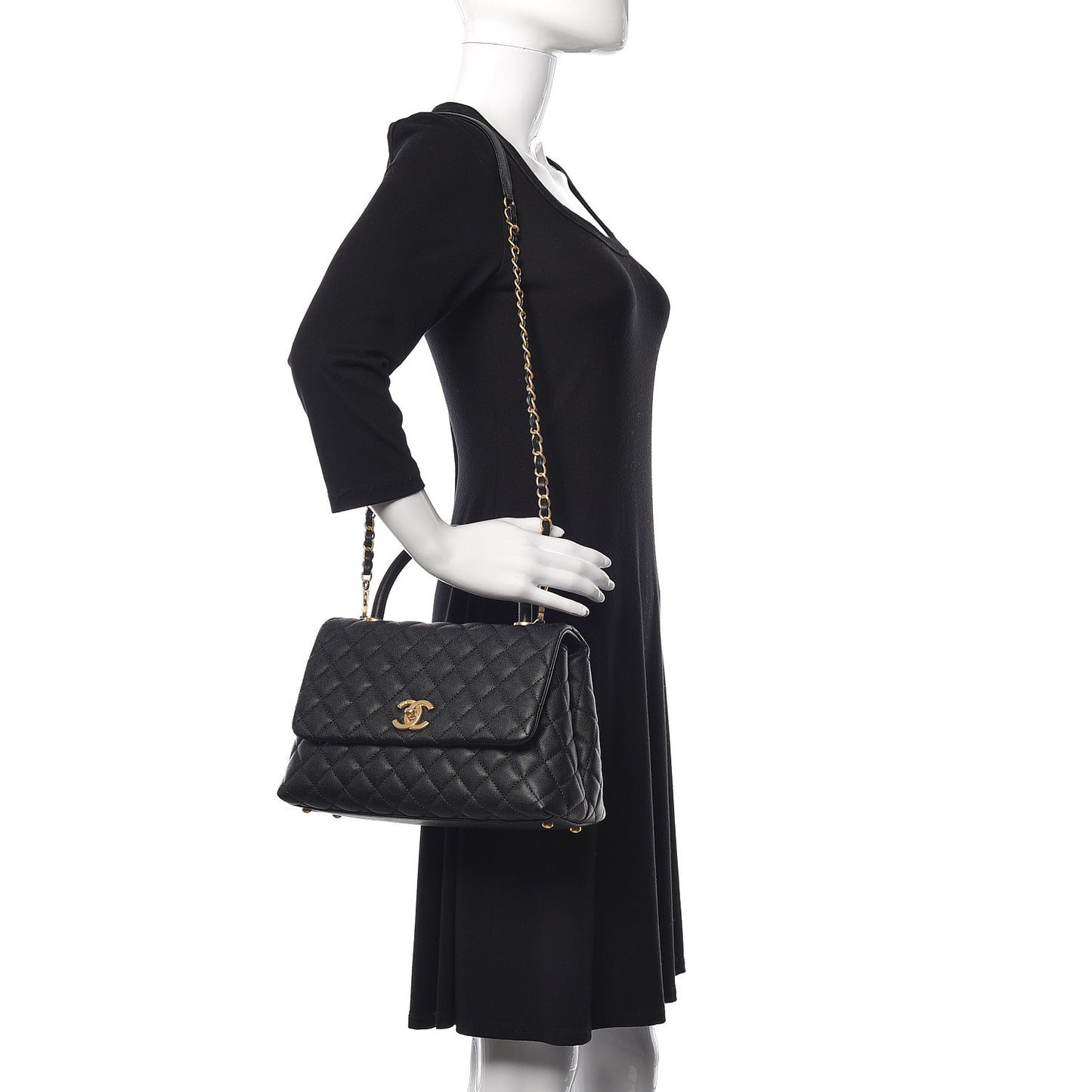 Caviar Quilted Small Coco Handle Flap Black