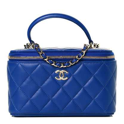 Chanel Lambskin Quilted Small Top Handle Vanity Case With Chain Blue 1 of 9