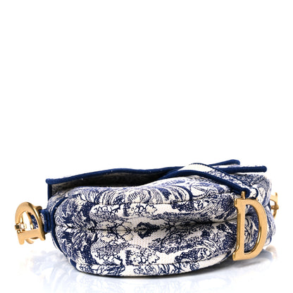 Christian Dior Canvas Embroidered Toile de Jouy Saddle Bag Blue 4 of 12