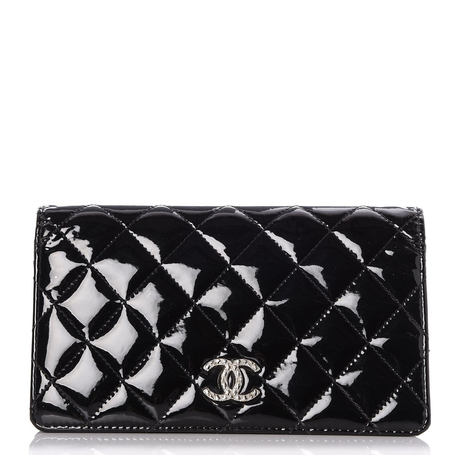 Patent Quilted Brilliant Yen Wallet Black