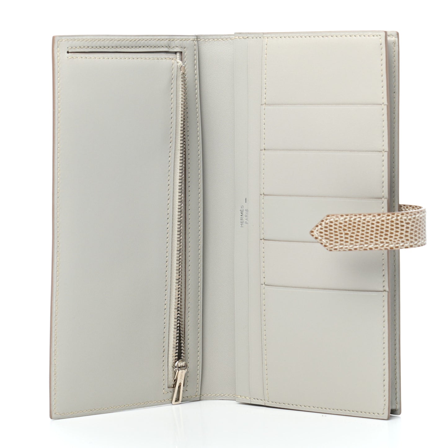 Tadelakt Lizard Bearn Gusset Wallet Gris Perle Ficelle