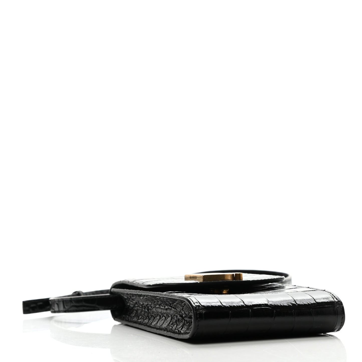 Shiny Calfskin Crocodile Embossed B Phone Holder Black
