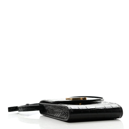 Balenciaga Shiny Calfskin Crocodile Embossed B Phone Holder Black 3 of 8